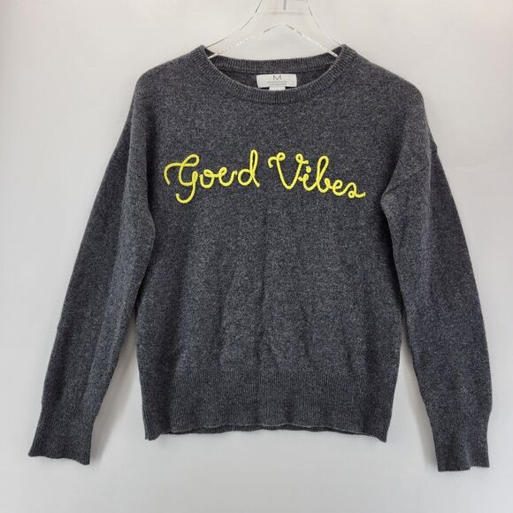 Magaschoni 100% Cashmere Sweater Womens Small Good Vibes Charcoal Gray Luxury - Picture 1 of 8